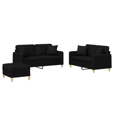 vidaXL Ensemble de canapés 3 pcs avec coussins noir tissu