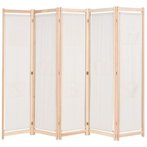 vidaXL Cloison de s&eacute;paration 5 panneaux Cr&egrave;me 200 x 170 x 4 cm Tissu