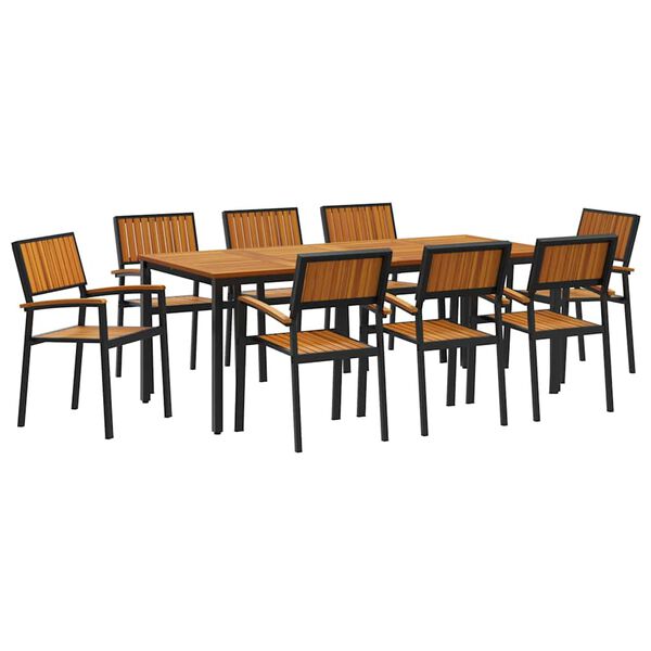 vidaXL Ensemble de salle &agrave; manger pour jardin 9 pcs Noir et marron