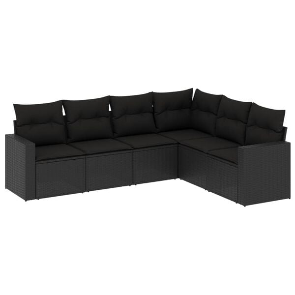 vidaXL Salon de jardin 6 pcs avec coussins noir r&eacute;sine tress&eacute;e