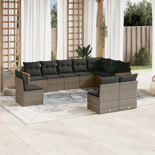 vidaXL Salon de jardin avec coussins 10 pcs gris r&eacute;sine tress&eacute;e