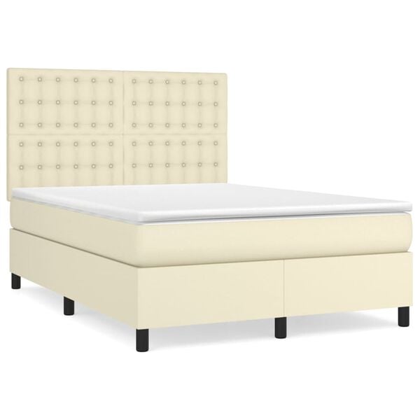 vidaXL Sommier &agrave; lattes de lit avec matelas Cr&egrave;me 140x190cm Similicuir