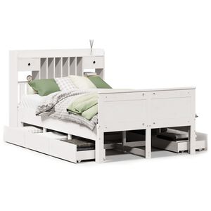 vidaXL Lit biblioth&egrave;que sans matelas blanc 135x190 cm bois pin massif