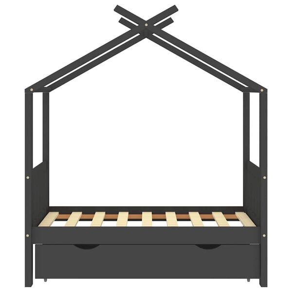 vidaXL Cadre de lit enfant avec tiroir gris fonc&eacute; pin massif 70x140 cm