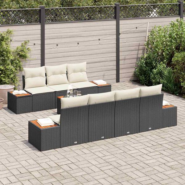 vidaXL Ensemble de canap&eacute; de jardin avec coussin 8 pcs Noir Poly rotin