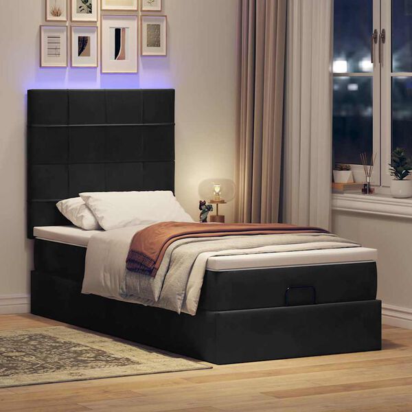 vidaXL Cadre de lit ottoman avec matelas noir 80x200 cm velours