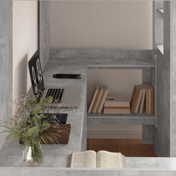 vidaXL Cadre de lit superpos&eacute; avec bureau Gris b&eacute;ton 90 x 190 cm