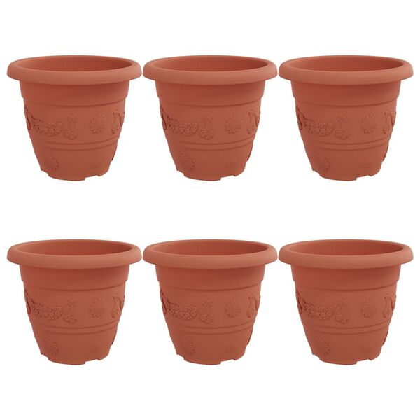 vidaXL Pot &agrave; fleurs rond 6 pcs Rouge brique &Oslash; 26 x 21,5 cm Plastique