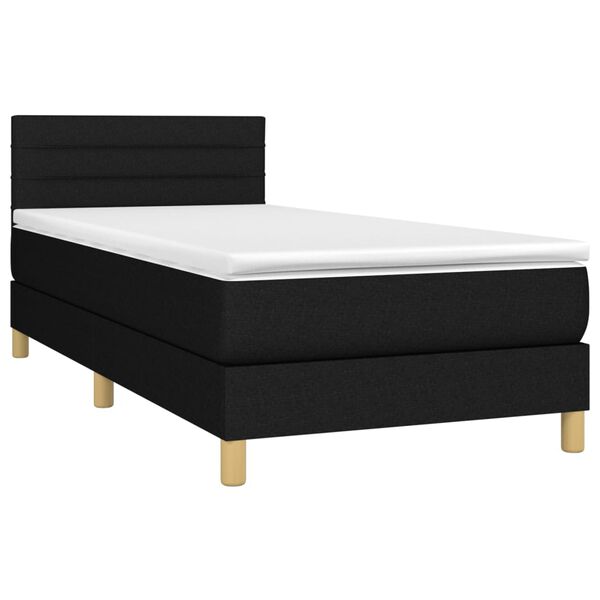 vidaXL Sommier &agrave; lattes de lit avec matelas et LED Noir 90x190cm Tissu