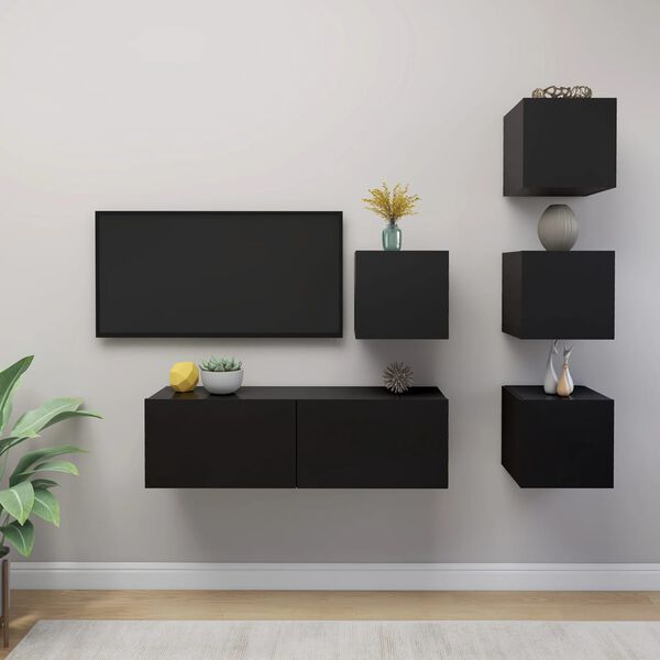 vidaXL Ensemble de meuble TV 5 pcs Noir Bois d'ing&eacute;nierie