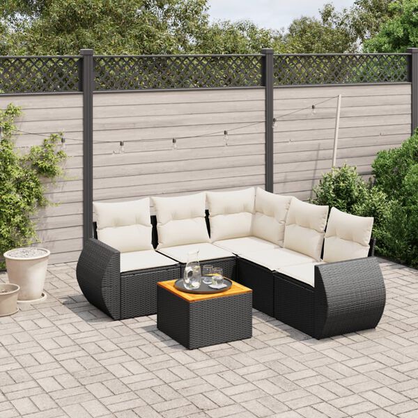 vidaXL Salon de jardin 6 pcs avec coussins noir r&eacute;sine tress&eacute;e