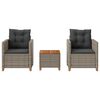 vidaXL Ensemble de bistro 3 pcs et coussins gris résine tressée acacia