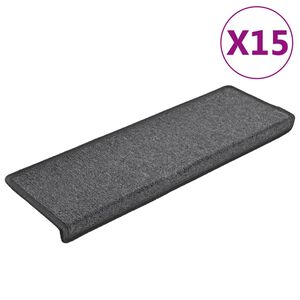 vidaXL Tapis d'escalier 15 pi&egrave;ces 65 x 21 x 4 cm Gris fonc&eacute; Bord rectangulaire