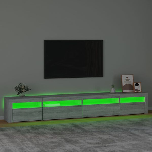 vidaXL Meuble TV avec lumi&egrave;res LED Sonoma gris 270x35x40 cm