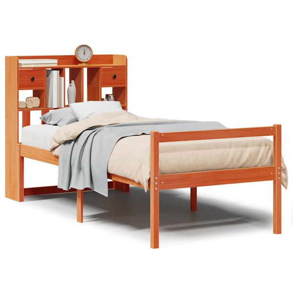 vidaXL Lit biblioth&egrave;que sans matelas cire marron 75x190 cm pin massif