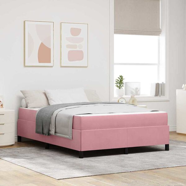 vidaXL Cadre de lit avec matelas Rose 140 x 200 cm tissu
