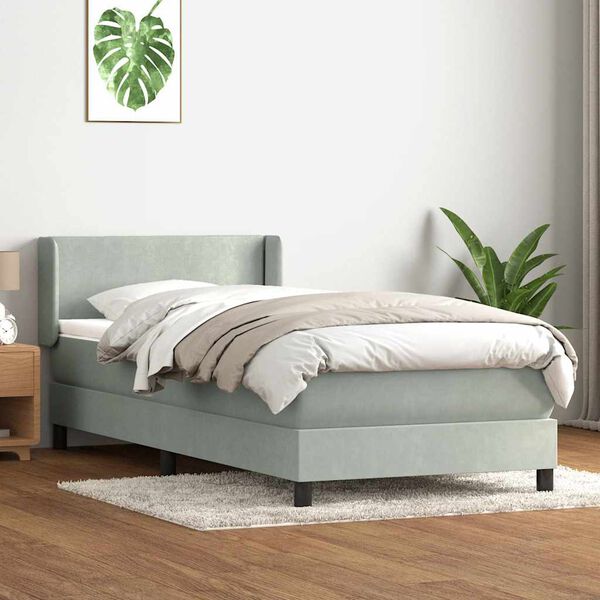 vidaXL Sommier &agrave; lattes de lit et matelas gris clair 90x210 cm velours