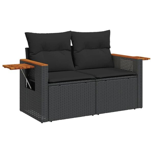 vidaXL Salon de jardin 3 pcs avec coussins noir r&eacute;sine tress&eacute;e
