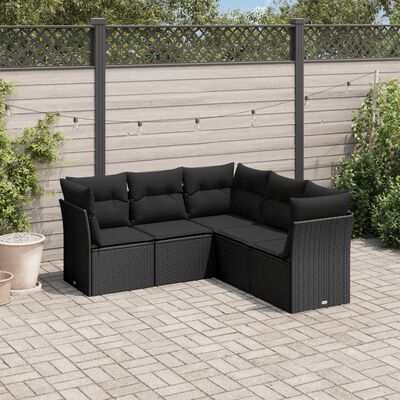 vidaXL Salon de jardin 5 pcs avec coussins noir résine tressée