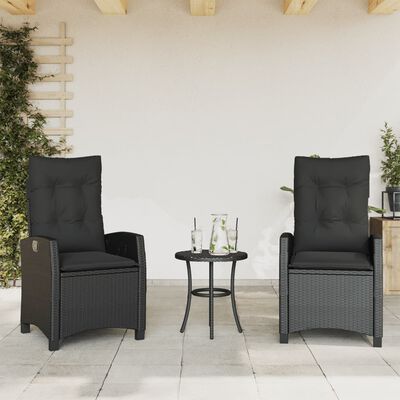 vidaXL Chaises inclinables de jardin lot de 2 et coussins noir rotin