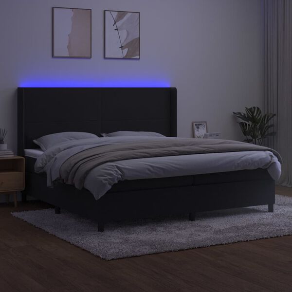 vidaXL Sommier &agrave; lattes de lit matelas et LED Noir 200x200 cm Velours