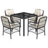 vidaXL Ensemble &agrave; manger de jardin coussins 5pcs Noir R&eacute;sine tress&eacute;e