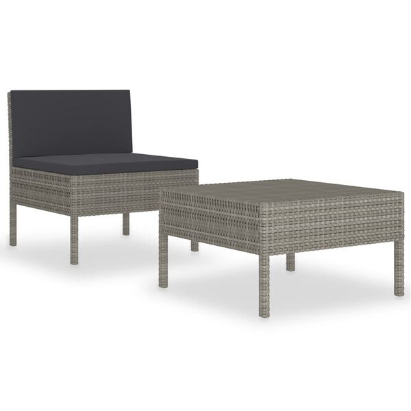 vidaXL Salon de jardin 2 pcs avec coussins Résine tressée Gris