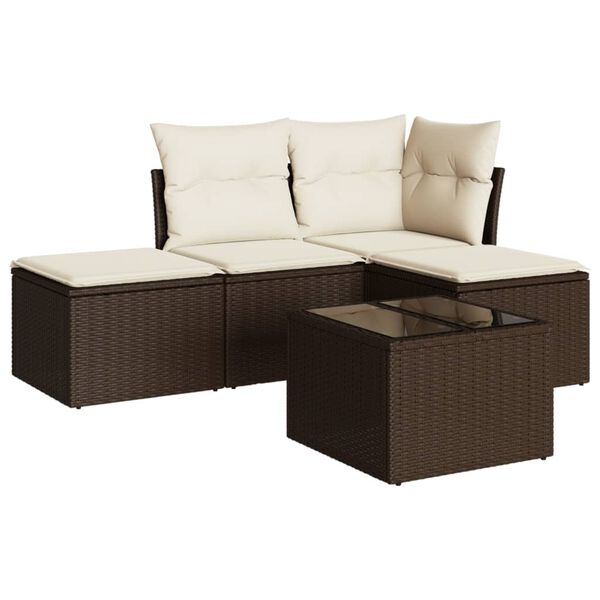 vidaXL Salon de jardin avec coussins 5 pcs marron r&eacute;sine tress&eacute;e
