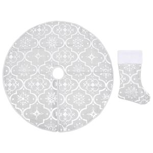 vidaXL Jupe de sapin de No&euml;l de luxe avec chaussette Blanc 90 cm Tissu
