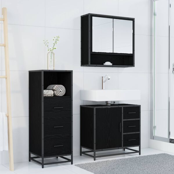 vidaXL Ensemble de mobilier de salle de bain 3 pcs Ch&ecirc;ne noir