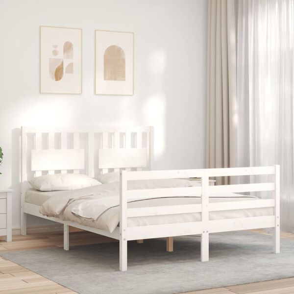 vidaXL Cadre de lit sans matelas blanc bois massif
