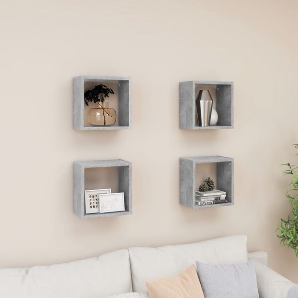 vidaXL &Eacute;tag&egrave;res cube murales 4 pcs Gris b&eacute;ton 26x15x26 cm