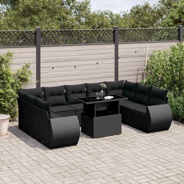 vidaXL Salon de jardin 10 pcs avec coussins noir r&eacute;sine tress&eacute;e