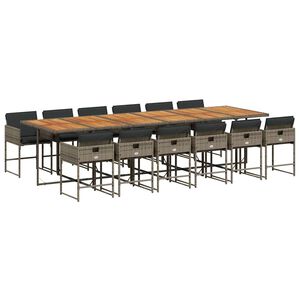 vidaXL Ensemble &agrave; manger de jardin coussins 13 pcs gris r&eacute;sine tress&eacute;e