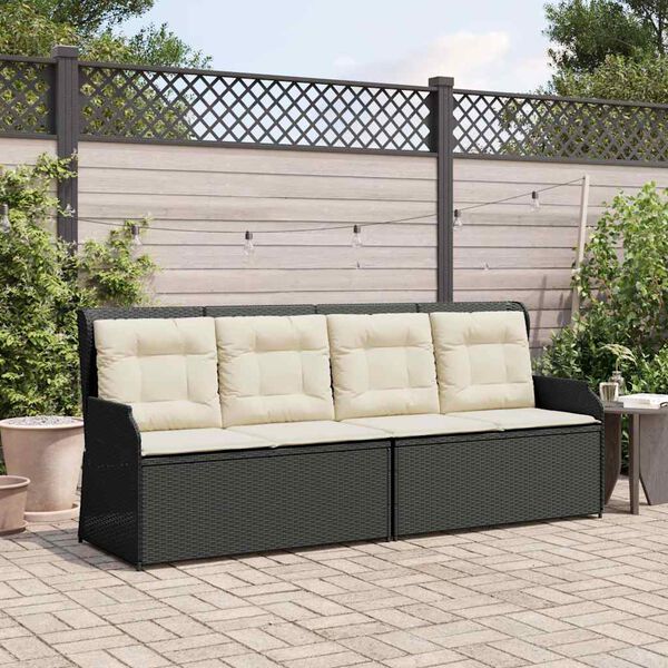vidaXL Banc inclinable de jardin avec coussins noir r&eacute;sine tress&eacute;e