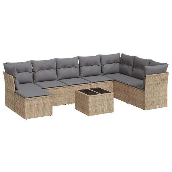 vidaXL Salon de jardin avec coussins 9 pcs beige r&eacute;sine tress&eacute;e