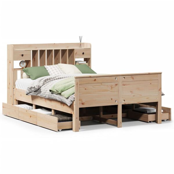 vidaXL Lit biblioth&egrave;que sans matelas 150x200 cm bois massif de pin