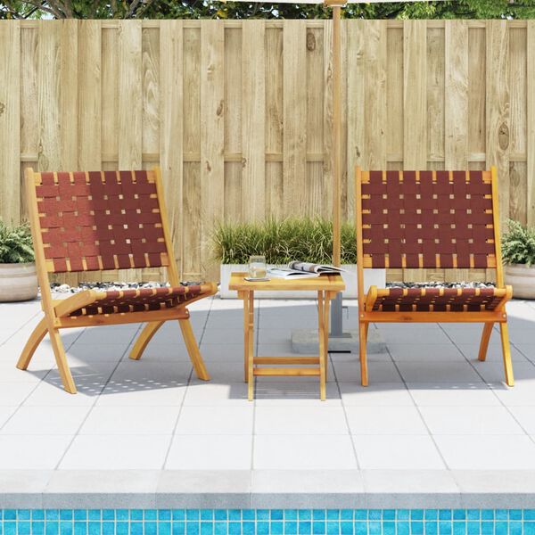 vidaXL Chaises pliables de jardin lot de 2 et table rouge bois massif