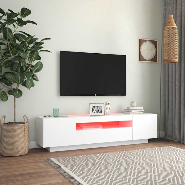 vidaXL Meuble TV avec lumi&egrave;res LED blanc 160x35x40 cm