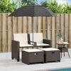 vidaXL Canap&eacute; de jardin 2 places et parasol et tabourets marron rotin