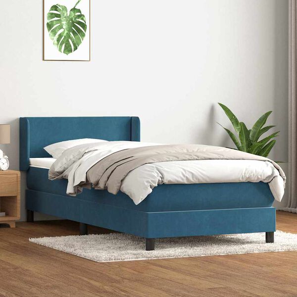 vidaXL Sommier &agrave; lattes de lit et matelas bleu fonc&eacute; 90x210 cm velours