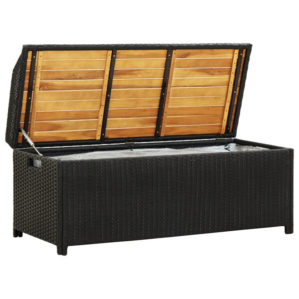 vidaXL Banc de rangement de jardin 120 cm R&eacute;sine tress&eacute;e Noir