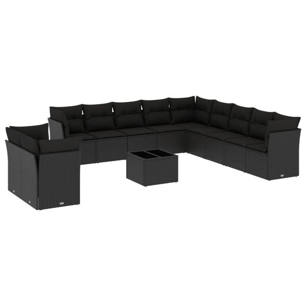 vidaXL Salon de jardin 12 pcs avec coussins noir r&eacute;sine tress&eacute;e