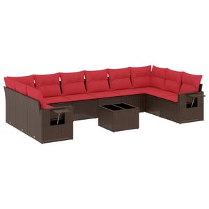 vidaXL Ensemble de canap&eacute; de jardin 11 pcs avec coussins marron r&eacute;sine tress&eacute;e