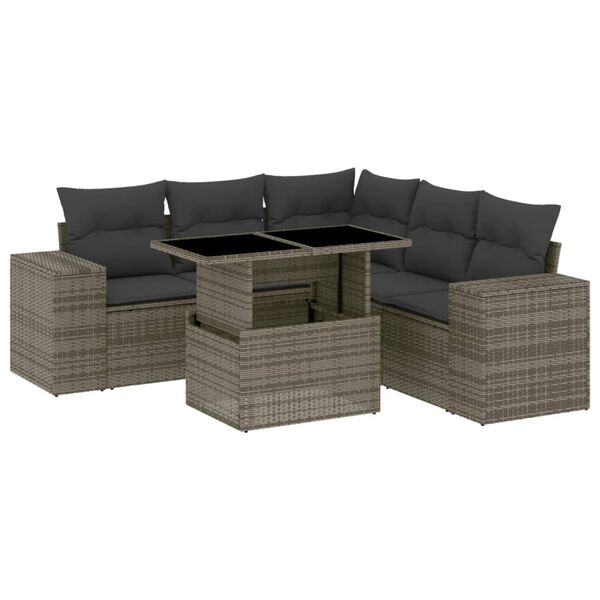vidaXL Salon de jardin 6 pcs avec coussins gris r&eacute;sine tress&eacute;e