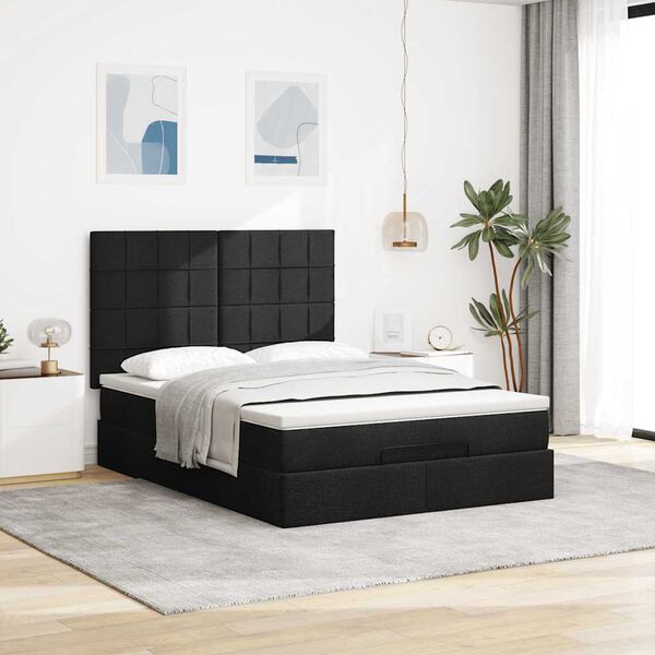 VidaXL Cadre de lit ottoman avec matelas noir 140x190 cm tissu
