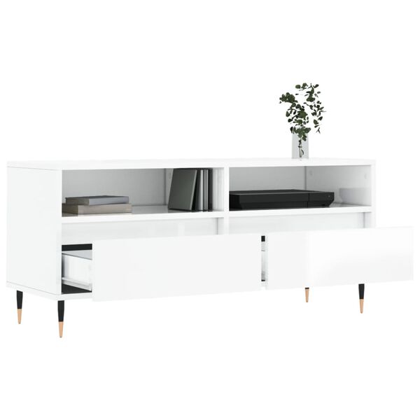 vidaXL Meuble TV blanc brillant 100x34,5x44,5 cm bois d'ing&eacute;nierie