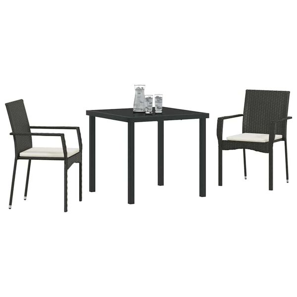 vidaXL Ensemble de salle &agrave; manger pour jardin 3 pcs Noir polyrotin