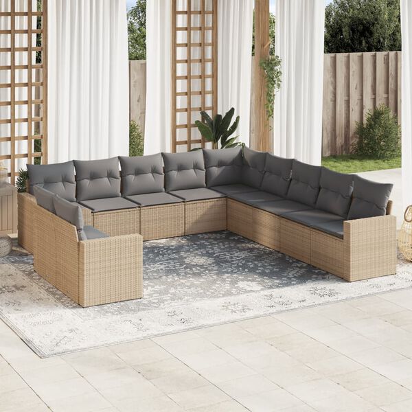 vidaXL Salon de jardin 11 pcs avec coussins beige r&eacute;sine tress&eacute;e