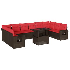 vidaXL Ensemble de canap&eacute; de jardin 11 pcs avec coussins marron